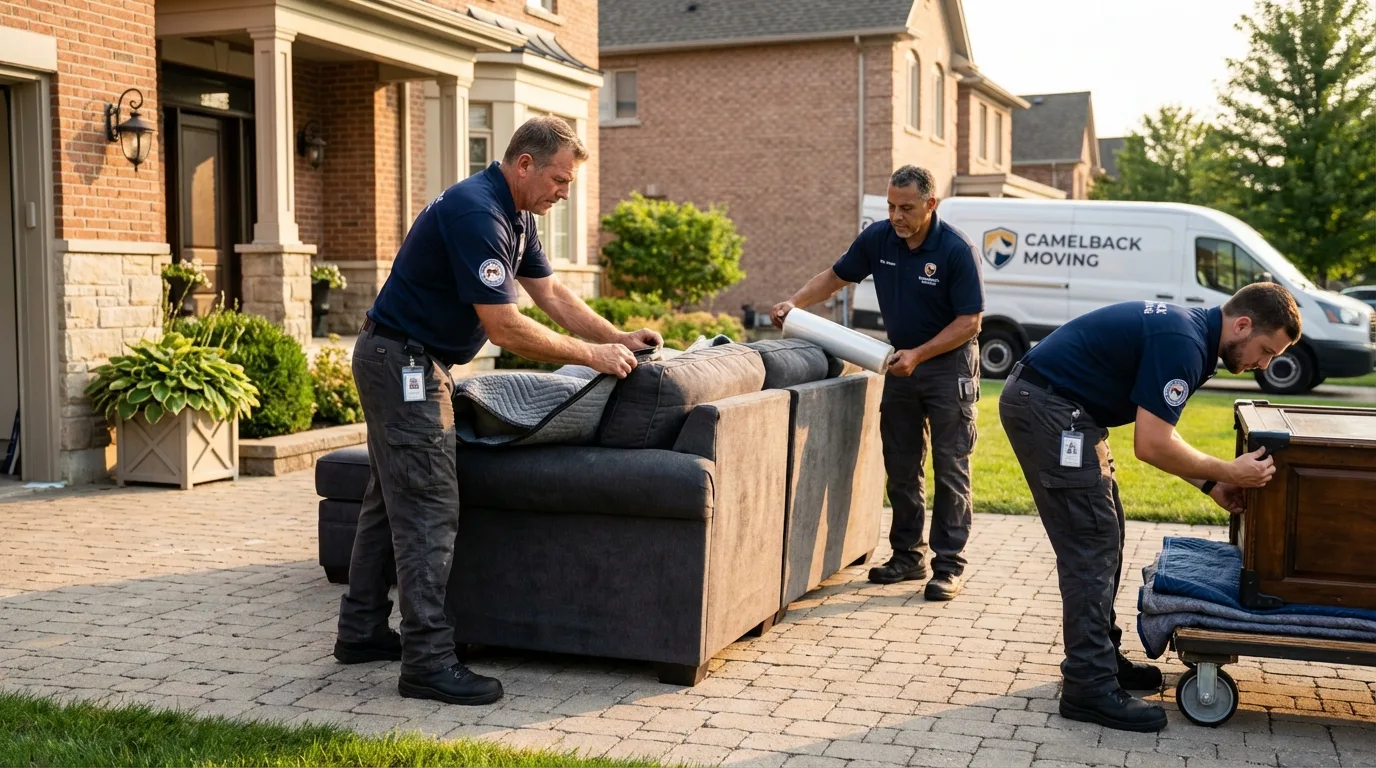 Large estate moving crew wrapping furniture in Assonet, MA