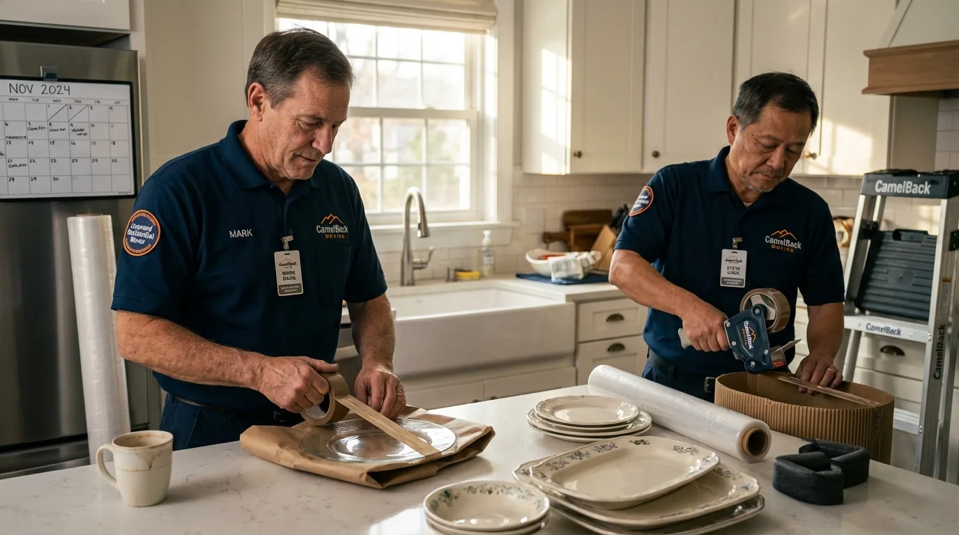 Professional crew packing kitchen dishware in Assonet, MA